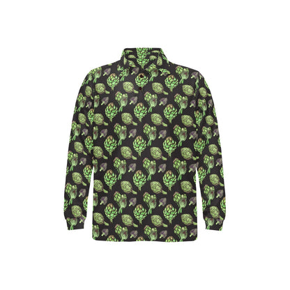 Artichoke Pattern Print Design 02 Long Sleeve Polo Shirt For Men's
