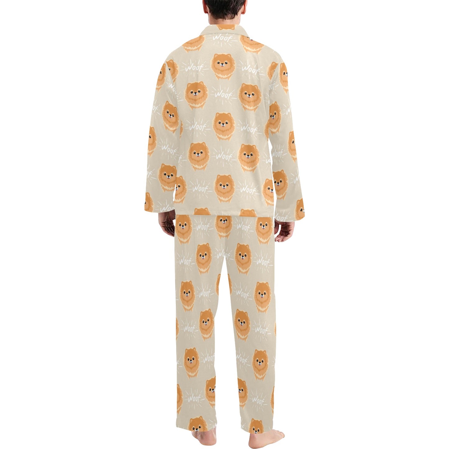 Pomeranians Pattern Print Design A04 Men's Long Pajama Set