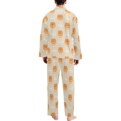 Pomeranians Pattern Print Design A04 Men's Long Pajama Set