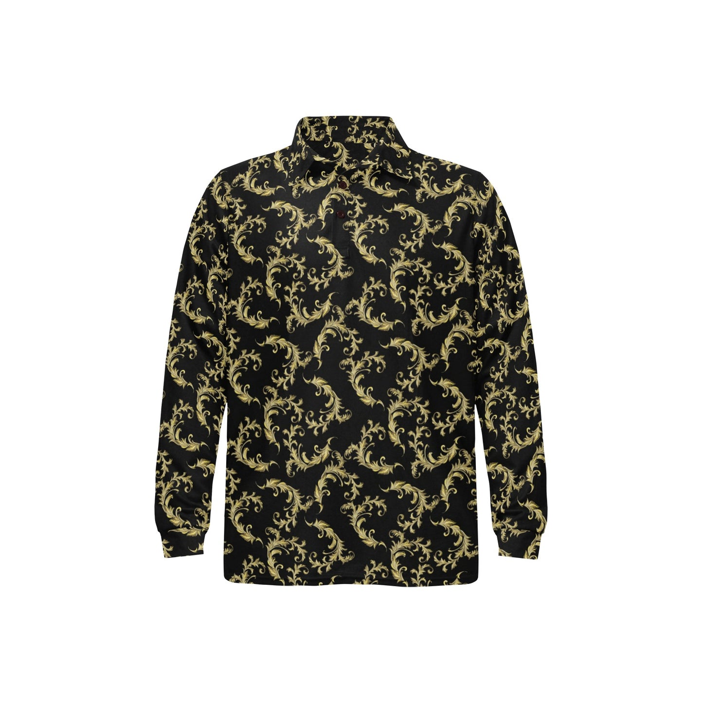 Baroque Golden Pattern Print Design 01 Long Sleeve Polo Shirt For Men's