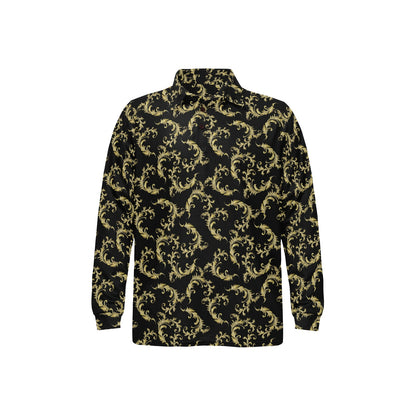 Baroque Golden Pattern Print Design 01 Long Sleeve Polo Shirt For Men's