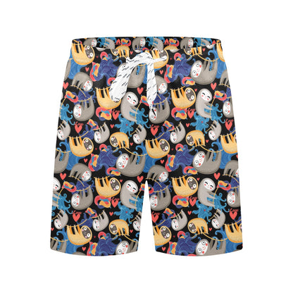 Sloth Cartoon Design Themed Print Men's Swim Trunks Beach Shorts