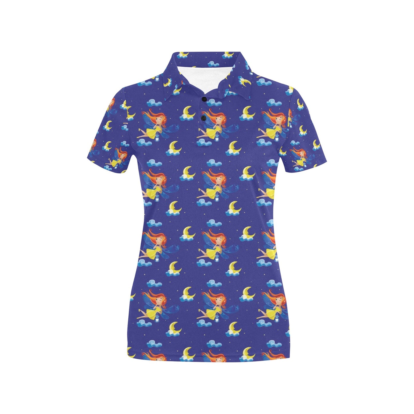 Fairy with Moon Print Pattern Women's Polo Shirt