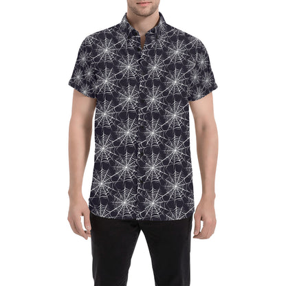 Spider Web Print Design LKS303 Men Short Sleeve Button Up Shirt