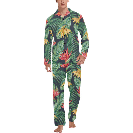 Bird Of Paradise Pattern Print Design BOP09 Men's Long Pajama Set