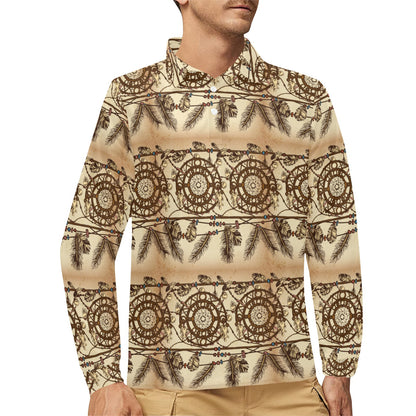 Dream catcher vintage native Long Sleeve Polo Shirt For Men's