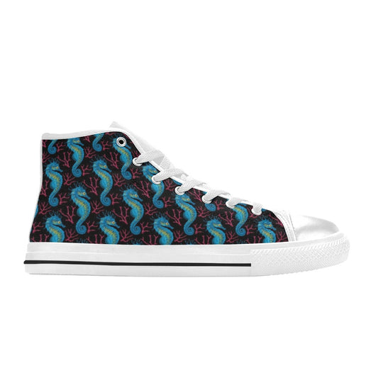 SeaHorse Print Design LKS401 Men's High Top Canvas Shoes