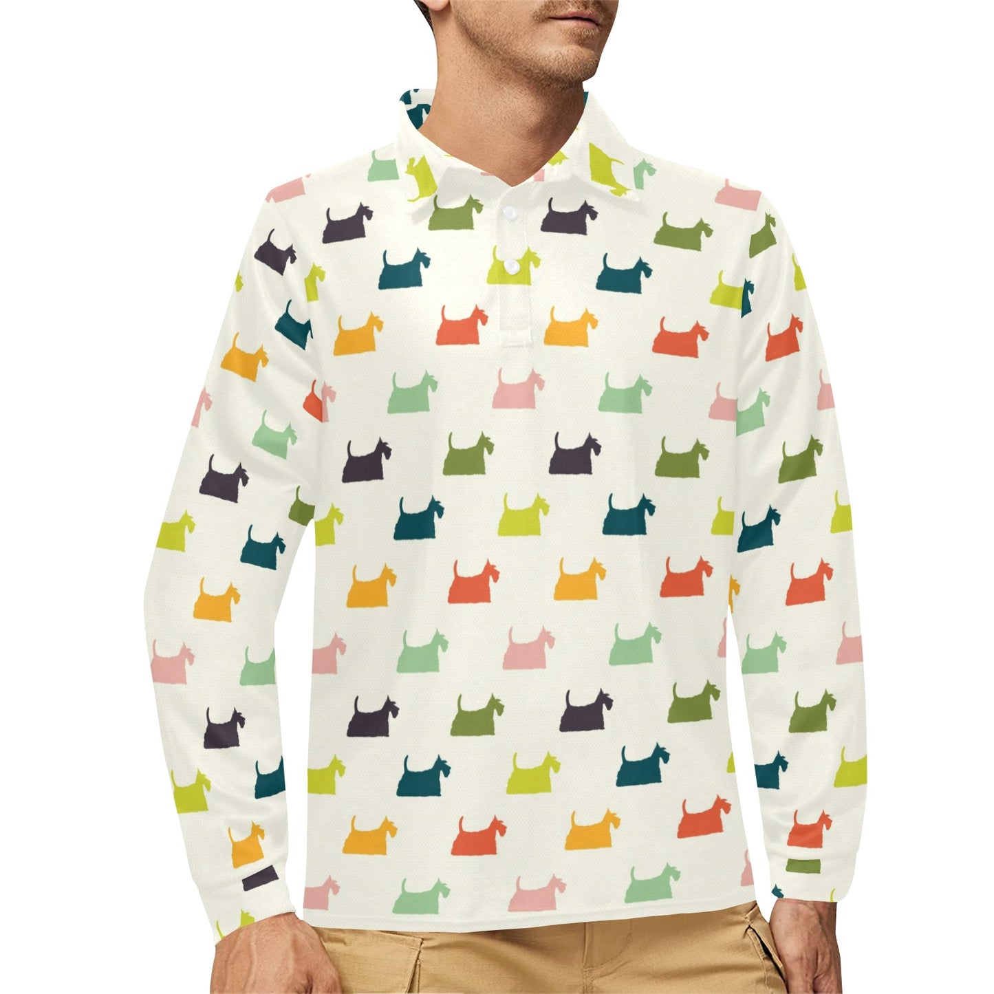 Scottish Terriers Print Design LKS305 Long Sleeve Polo Shirt For Men's