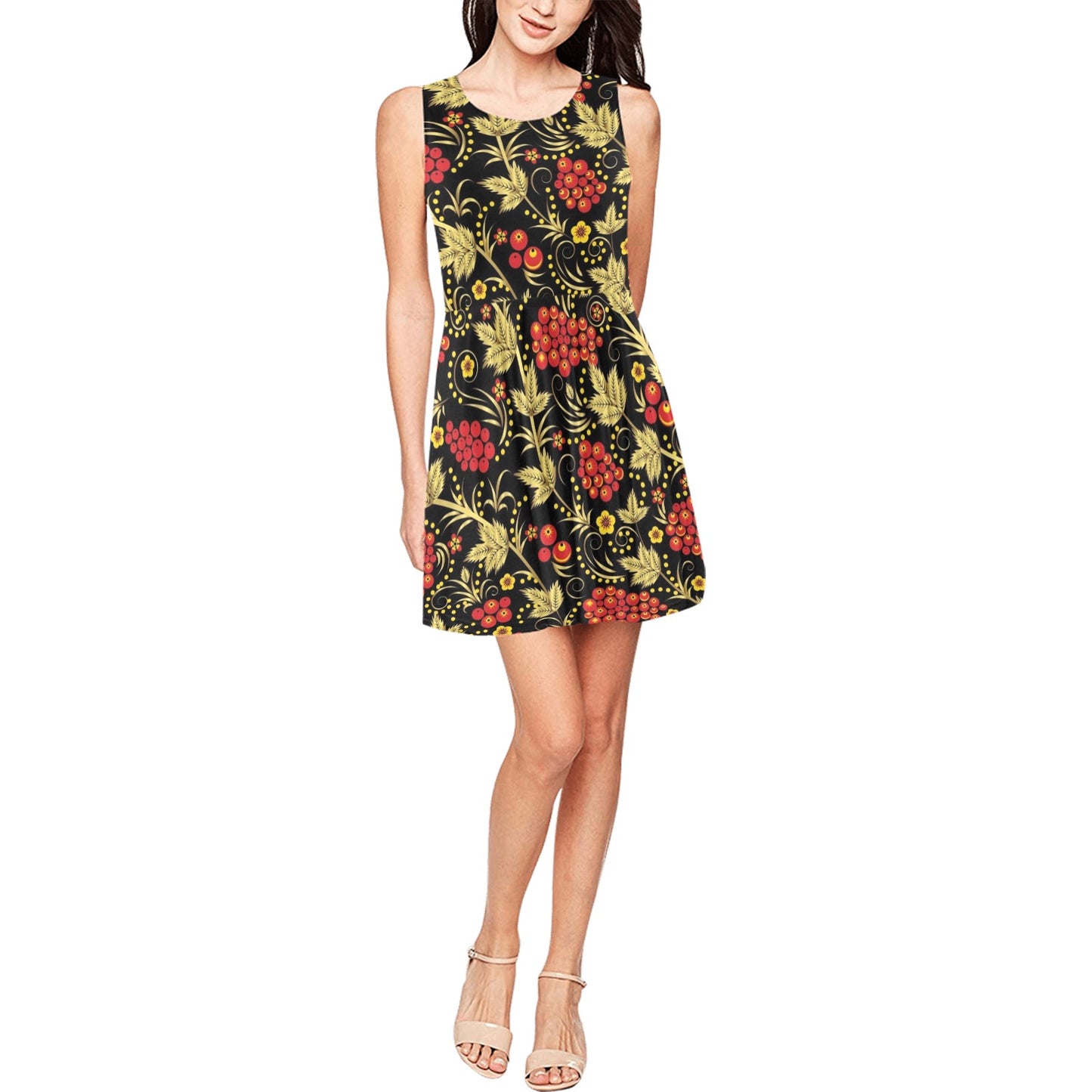Cranberry Pattern Print Design CB02 Sleeveless Dress
