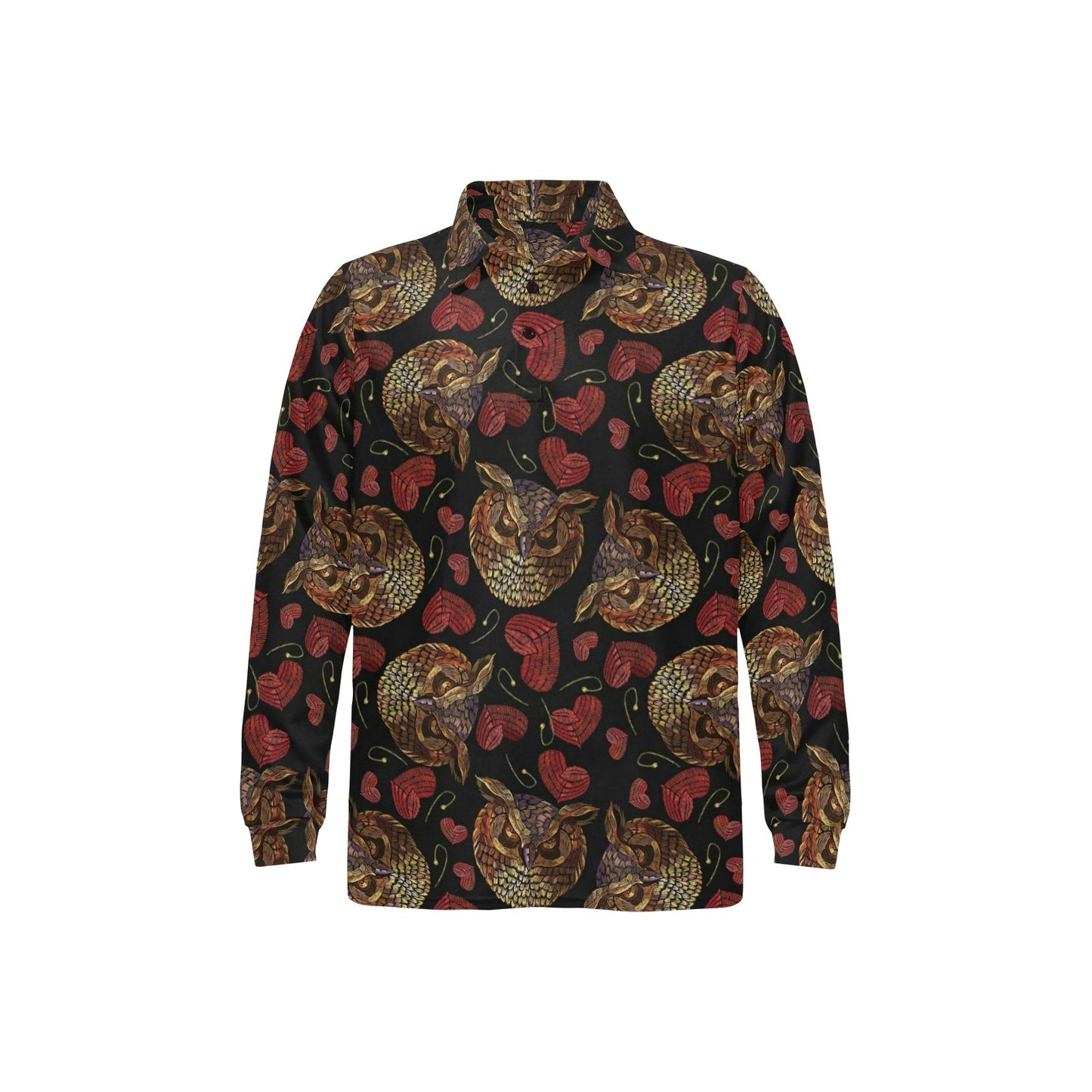 Owl Pattern Print Design A08 Long Sleeve Polo Shirt For Men's