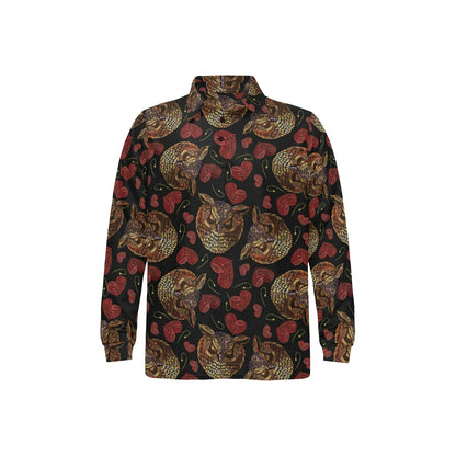 Owl Pattern Print Design A08 Long Sleeve Polo Shirt For Men's