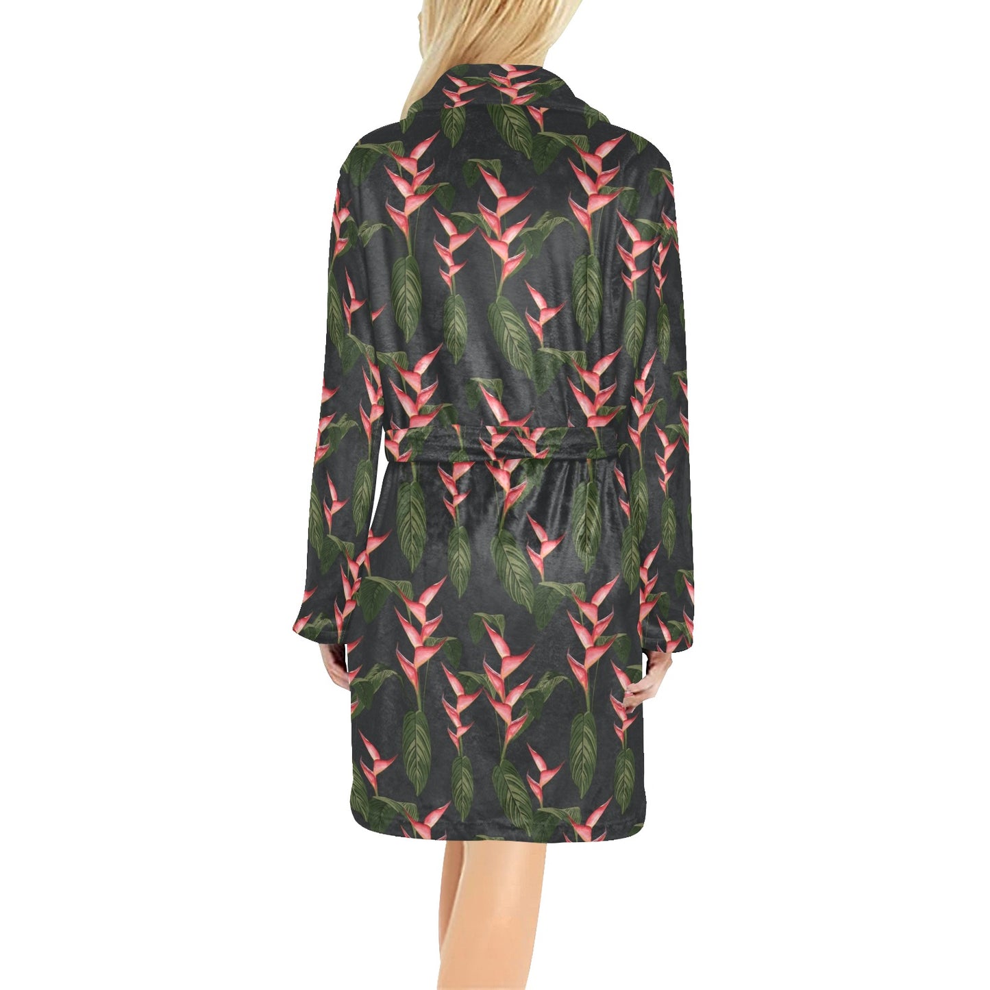 Heliconia Pattern Print Design HL07 Women's Fleece Robe