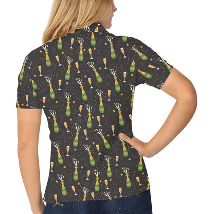 Champagne Pattern Print Design 04 Women's Polo Shirt