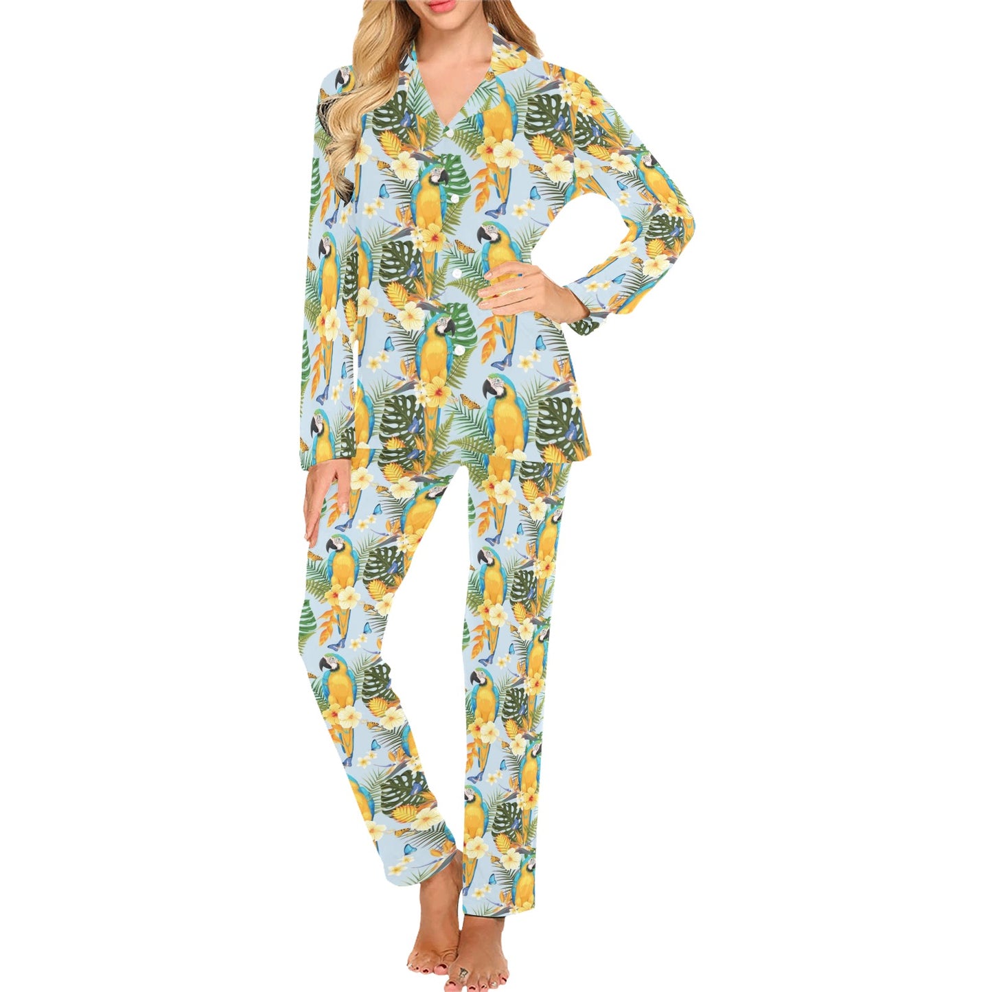 Parrot Pattern Print Design A04 Women's Long Pajama Set