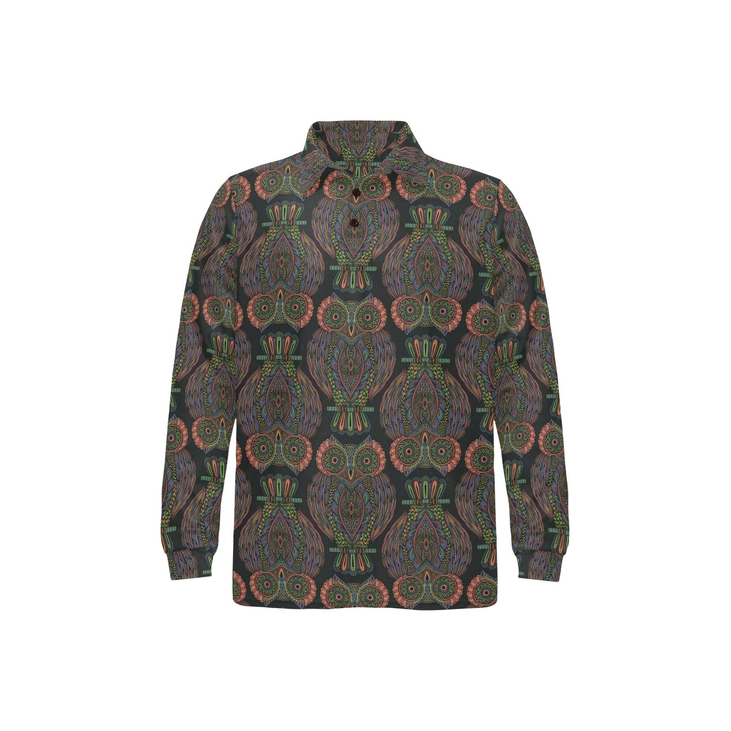 Owl Pattern Print Design A05 Long Sleeve Polo Shirt For Men's