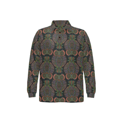 Owl Pattern Print Design A05 Long Sleeve Polo Shirt For Men's