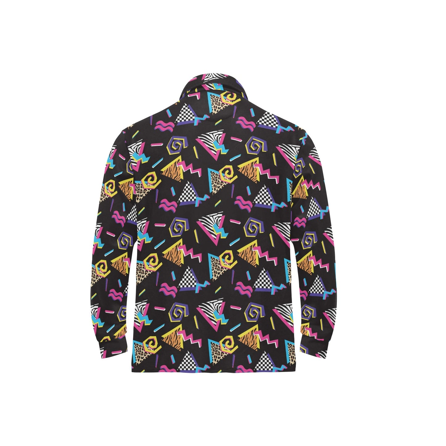 80s Pattern Print Design 3 Long Sleeve Polo Shirt For Men's