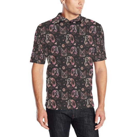 Third Eye Girl Cat Print Design LKS305 Men Polo Shirt