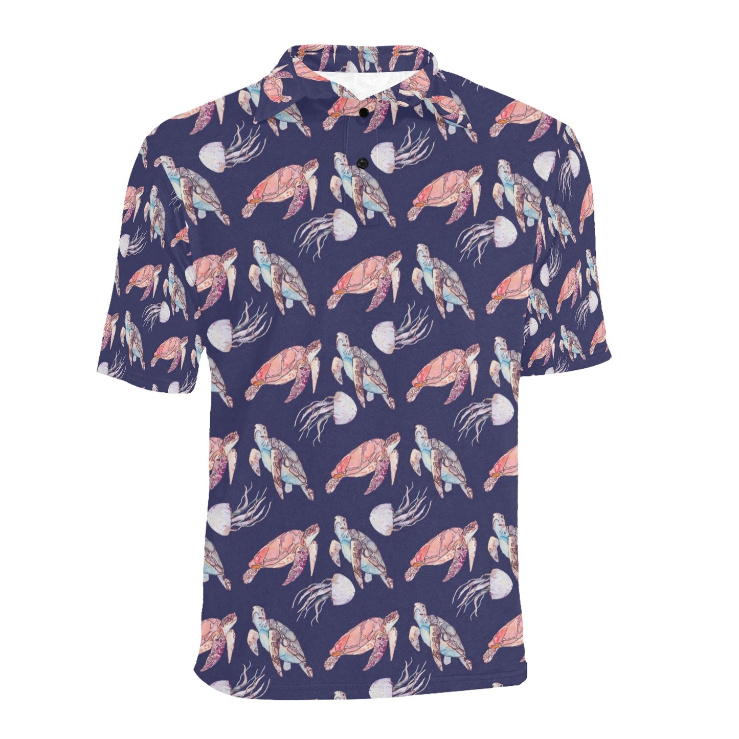 Sea Turtle With Jelly Fish Print Design LKS301 Men Polo Shirt