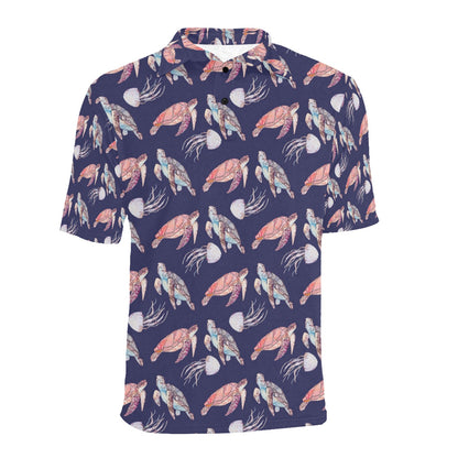 Sea Turtle With Jelly Fish Print Design LKS301 Men Polo Shirt