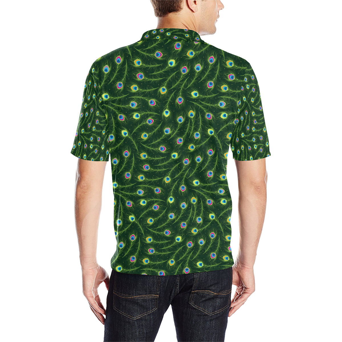 Peacock Feather Green Design Print Men Polo Shirt