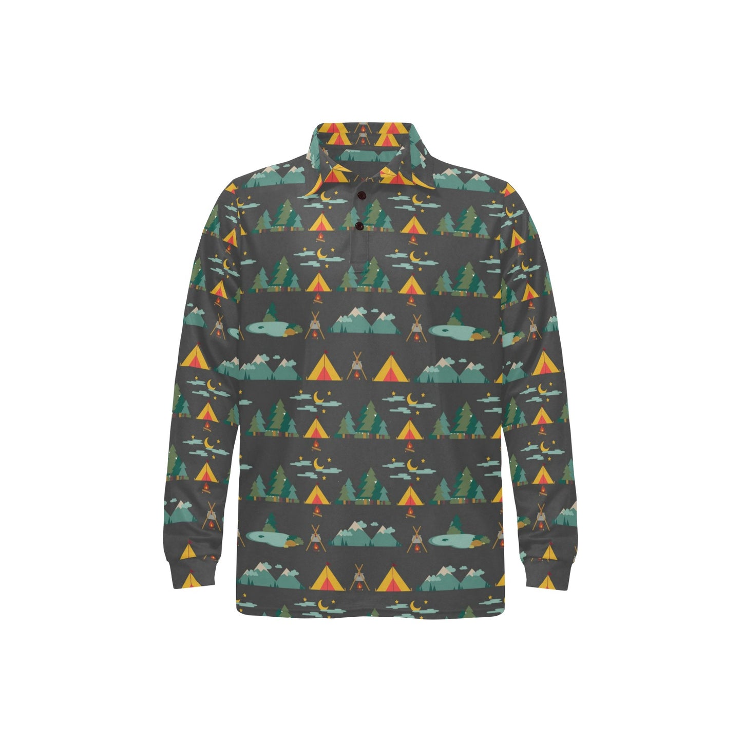 Camping Tent Pattern Print Design 03 Long Sleeve Polo Shirt For Men's