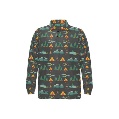 Camping Tent Pattern Print Design 03 Long Sleeve Polo Shirt For Men's