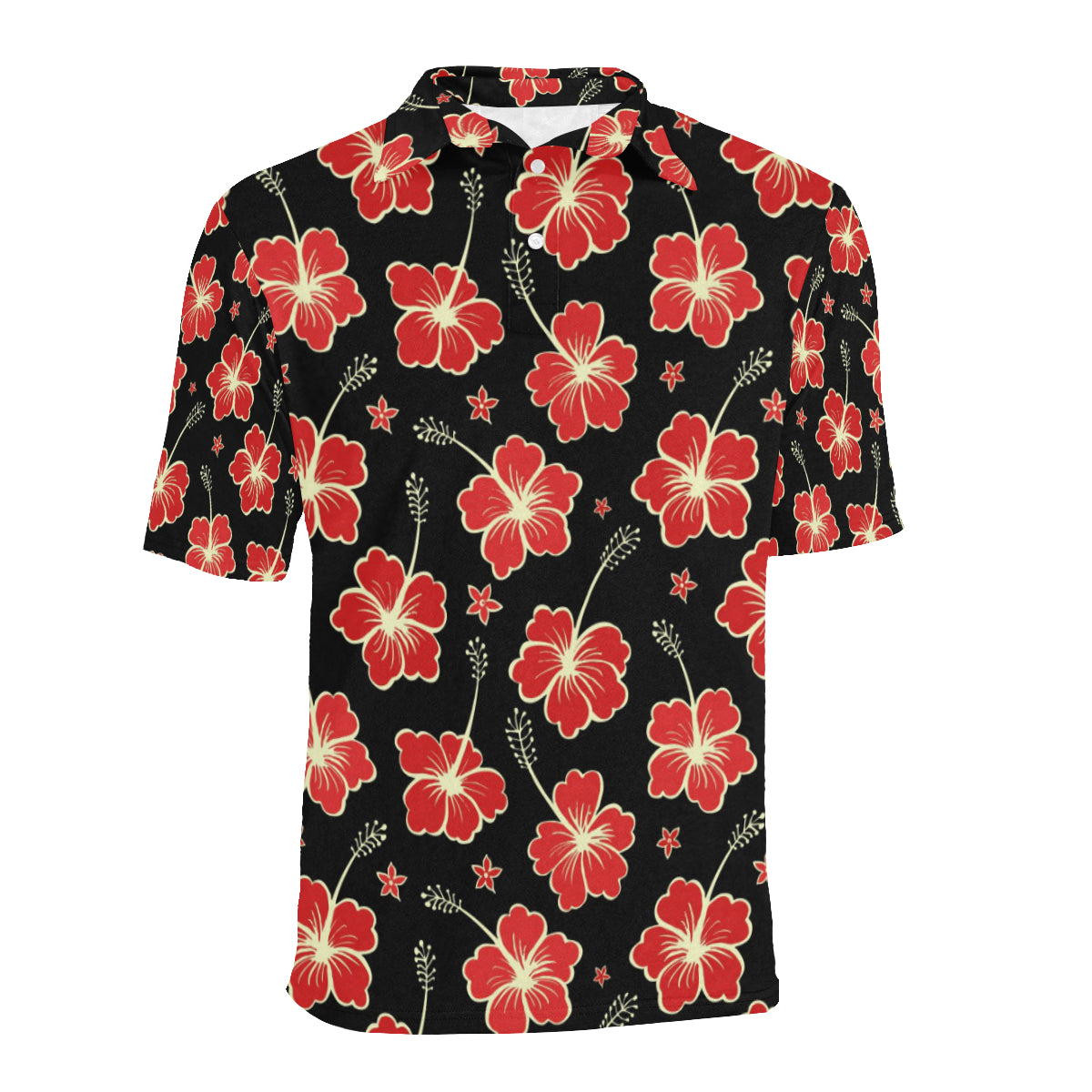 Red Hibiscus Pattern Print Design HB021 Men Polo Shirt