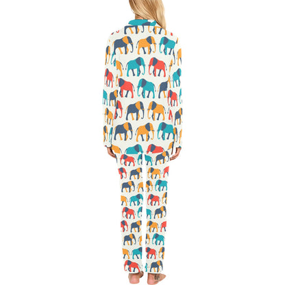 Elephant Colorful Print Pattern Women's Long Pajama Set