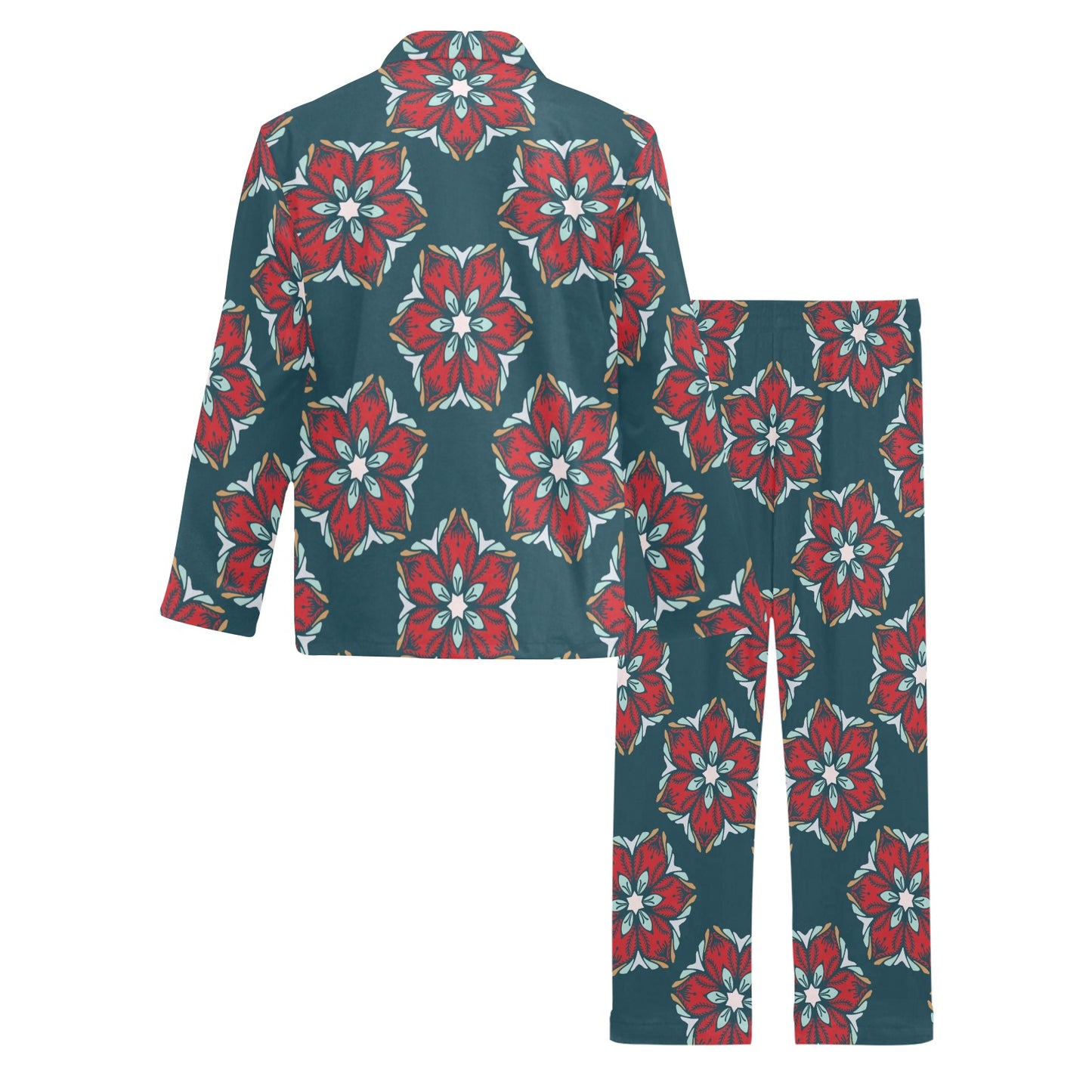 Poinsettia Pattern Print Design A03 Men's Long Pajama Set