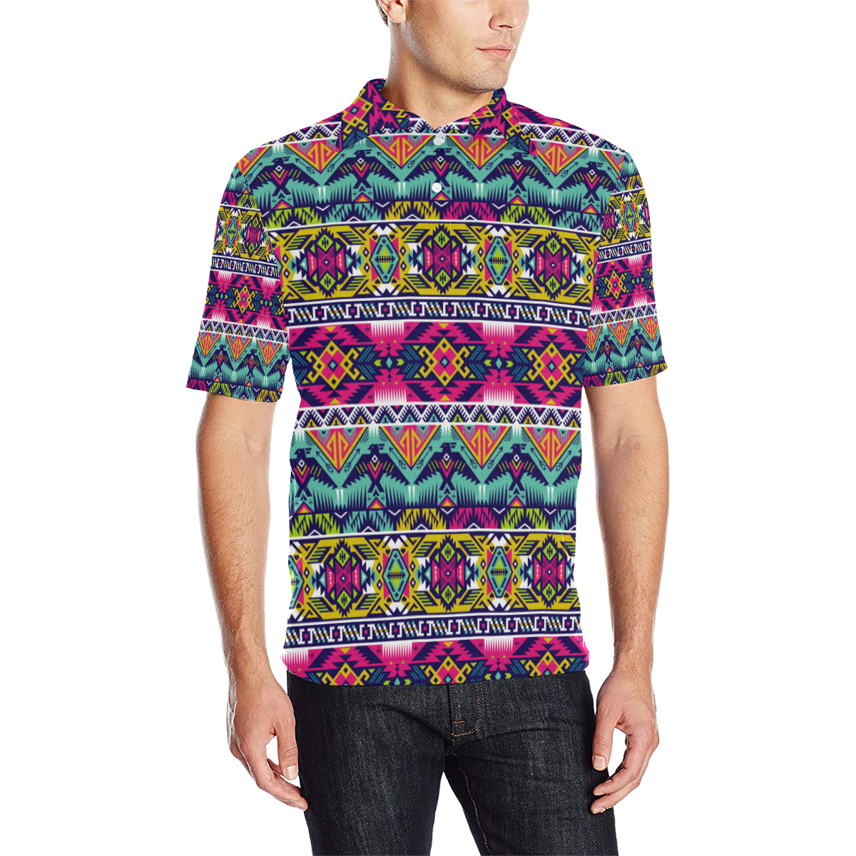 Indian Navajo Color Themed Design Print Men Polo Shirt