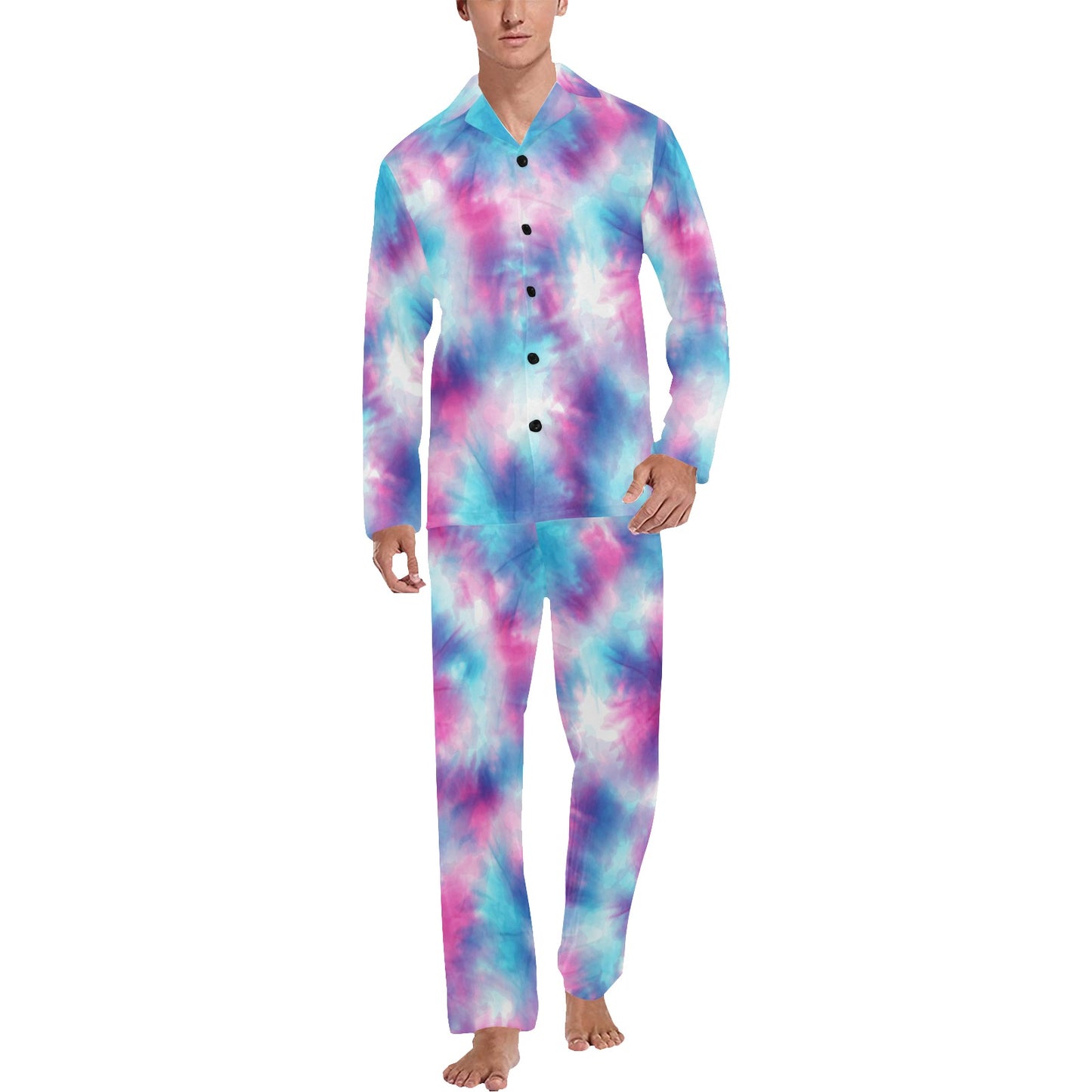 Tie Dye Blue Pink Men's Long Pajama Set