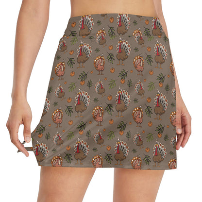 Thanksgiving Print Design LKS306 17" Golf & Pickleball Skort with Pockets