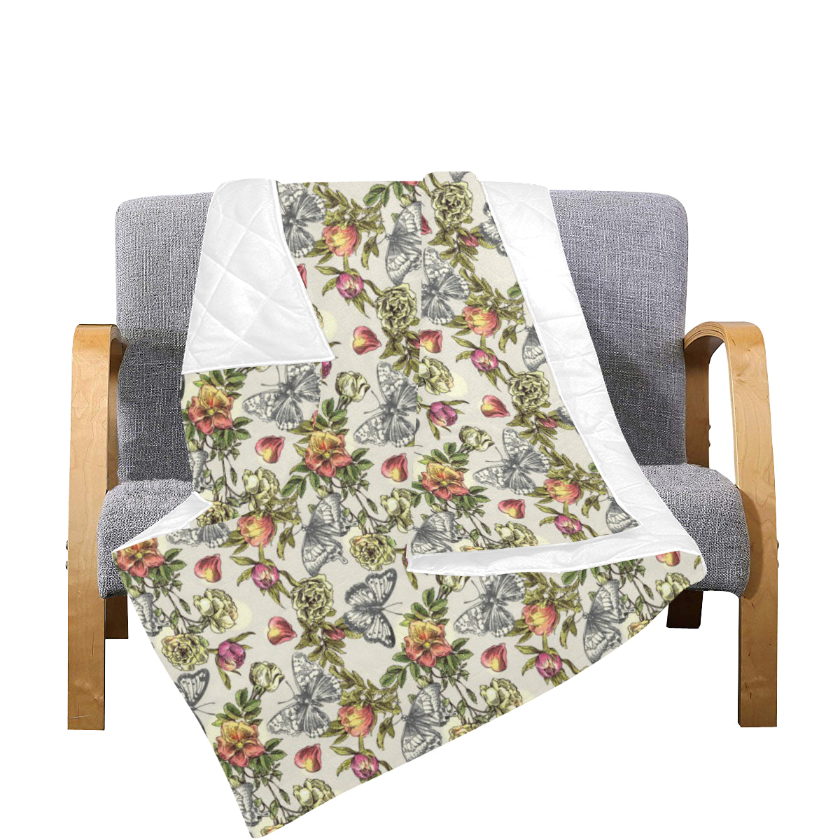 Butterfly Flower Pattern Print Design 06 Premium Quilt