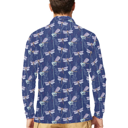 Dragonfly Print Design LKS401 Long Sleeve Polo Shirt For Men's