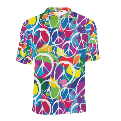Peace Sign Colorful Pattern Print Design A02 Men Polo Shirt