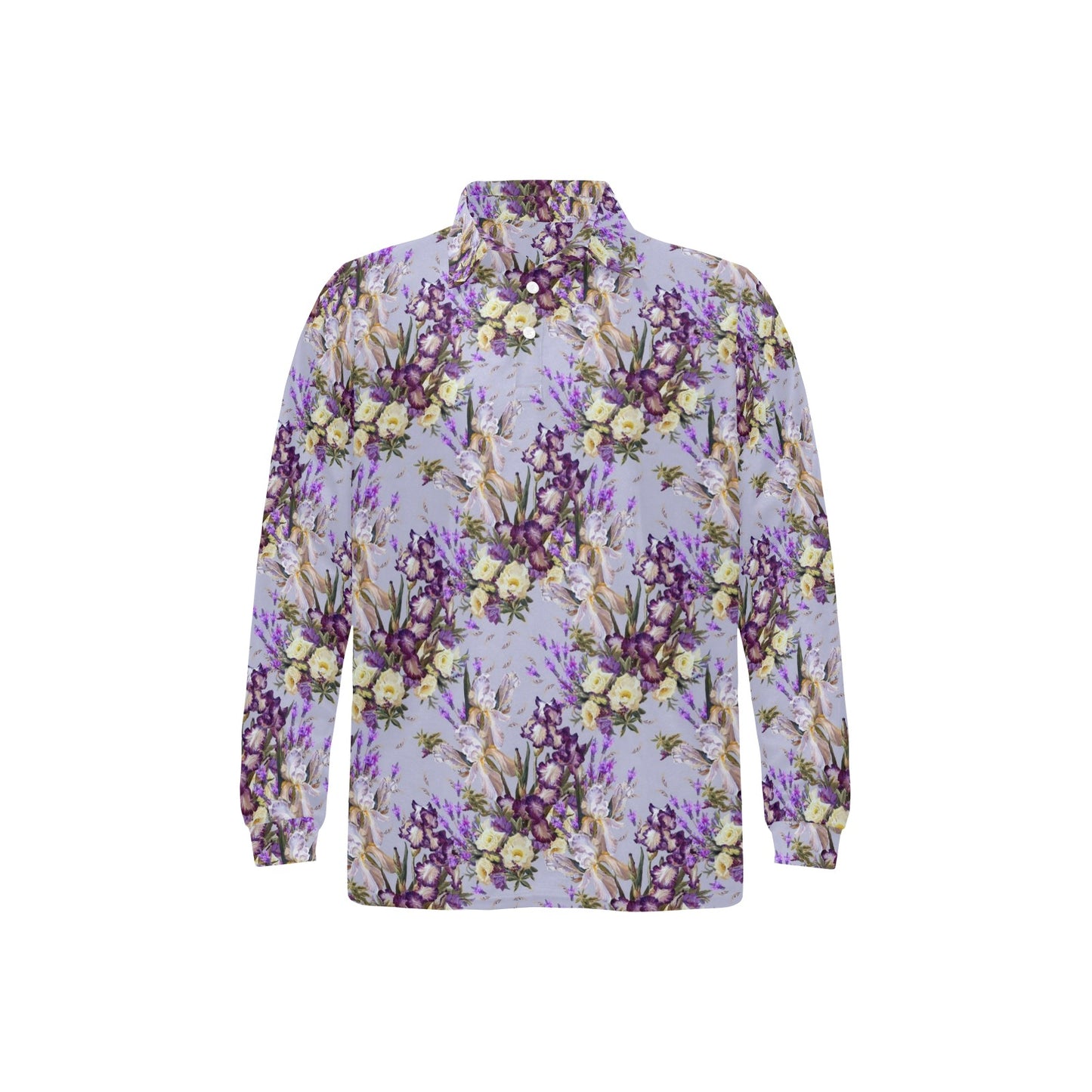 Iris Pattern Print Design IR07 Long Sleeve Polo Shirt For Men's