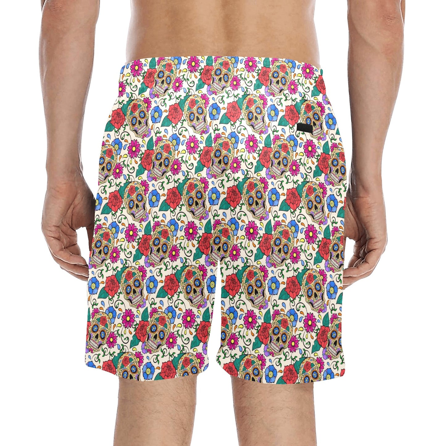 Sugar Skull Colorful Themed Print Men's Swim Trunks Beach Shorts