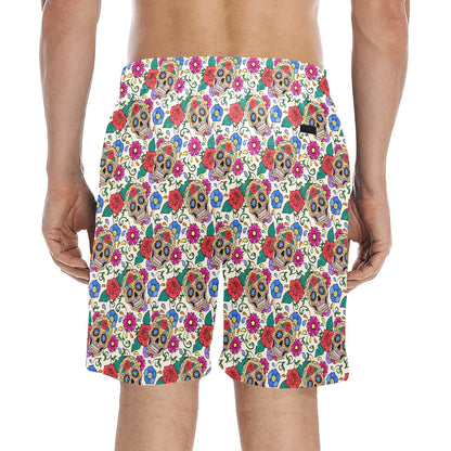 Sugar Skull Colorful Themed Print Men's Swim Trunks Beach Shorts