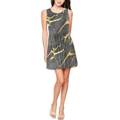 Marble Pattern Print Design 02 Sleeveless Dress