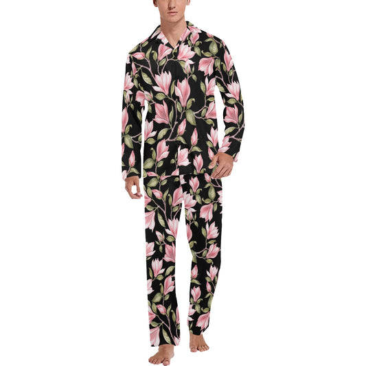 Magnolia Pattern Print Design MAG03 Men's Long Pajama Set