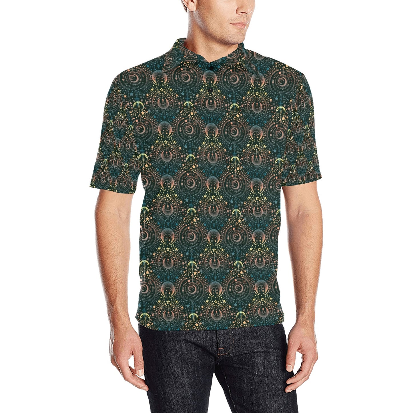 Sun Moon Print Design LKS307 Men Polo Shirt