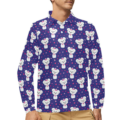 Maltese Pattern Print Design 02 Long Sleeve Polo Shirt For Men's