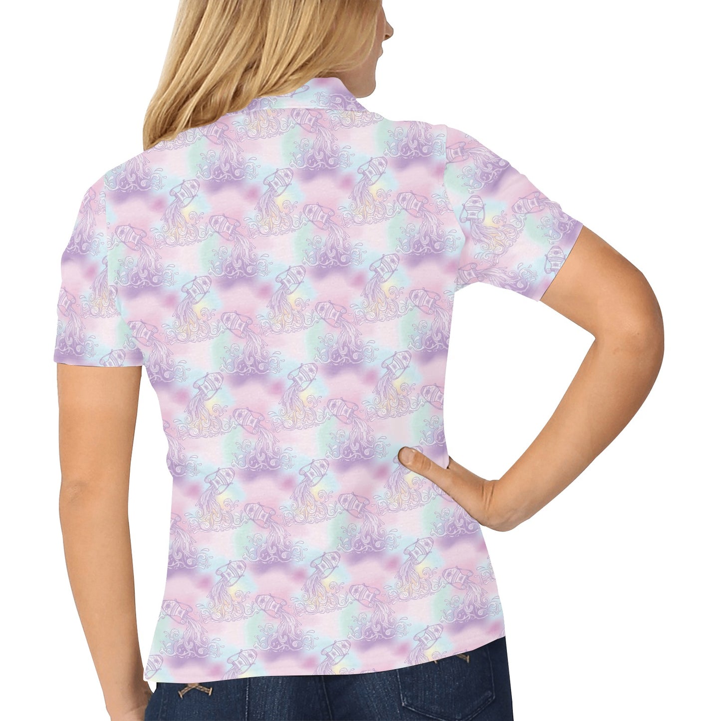 Aquarius Zodiac Pattern Print Design 01 Women's Polo Shirt