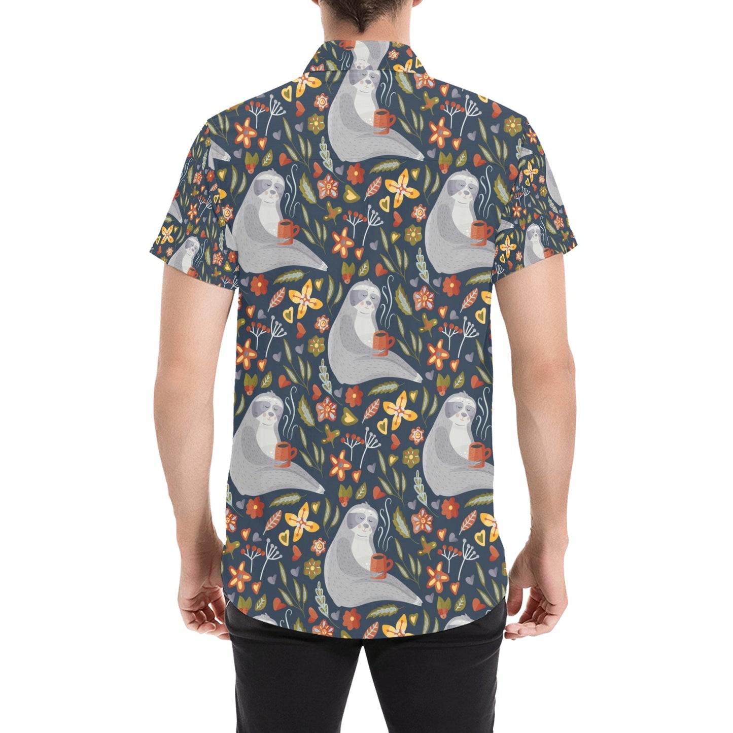 Sloth Print Design LKS303 Men Short Sleeve Button Up Shirt