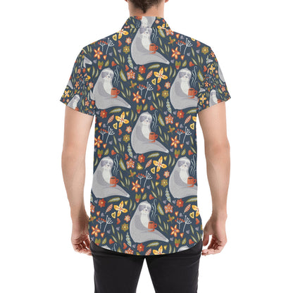 Sloth Print Design LKS303 Men Short Sleeve Button Up Shirt