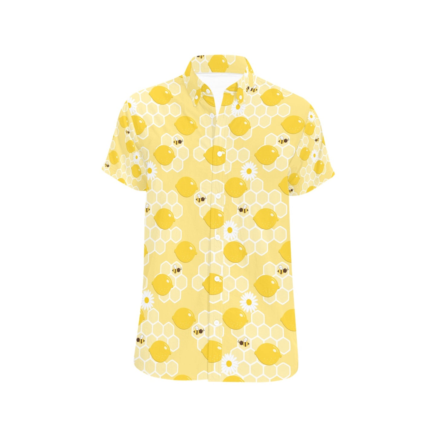 Honey Bee Honeycomb Print Design LKS3010 Men Short Sleeve Button Up Shirt
