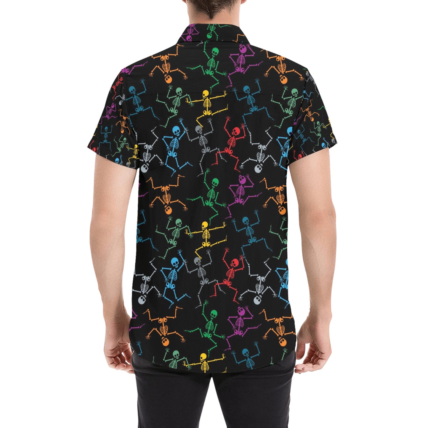 Skeleton Colorful Print Design LKS302 Men Short Sleeve Button Up Shirt