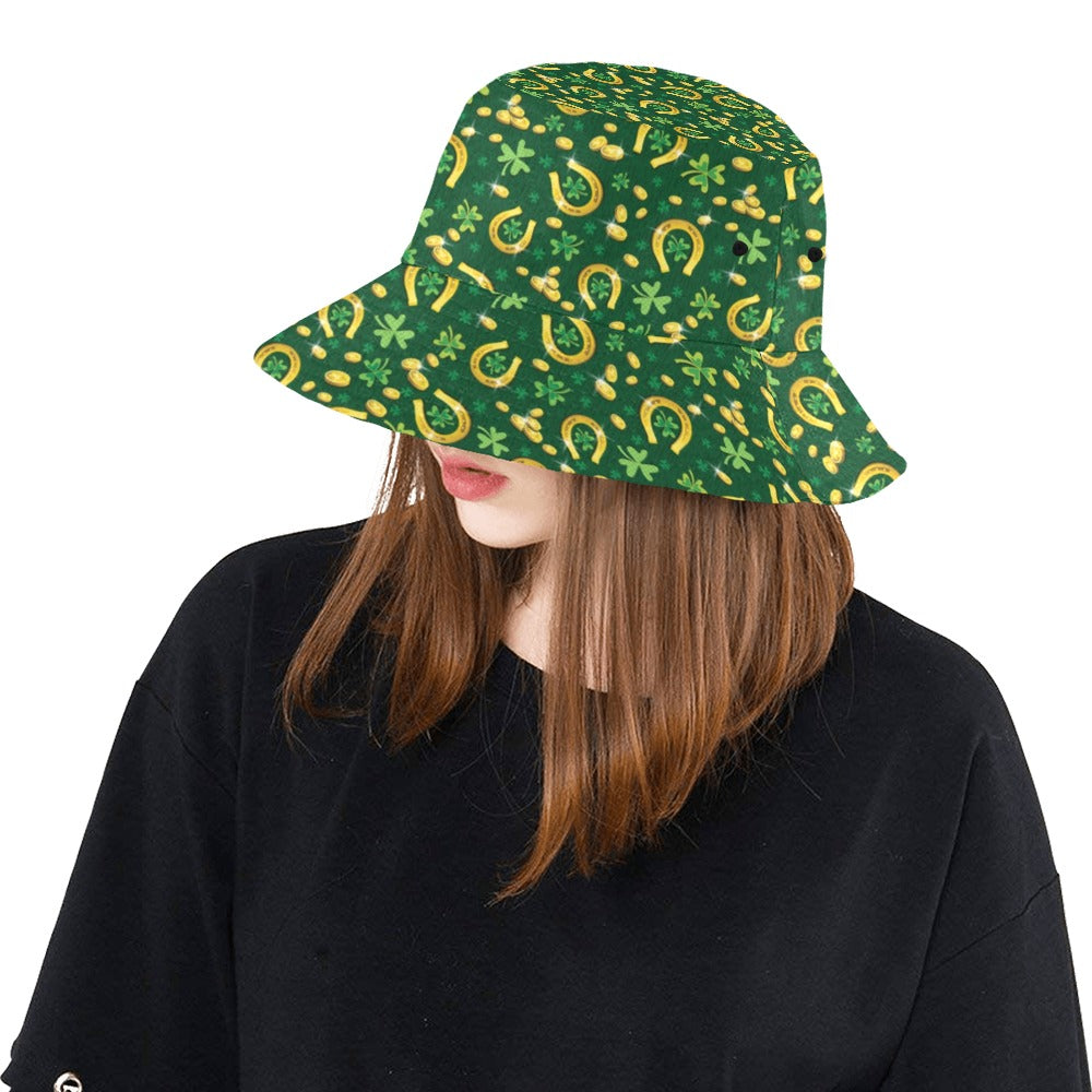 Shamrock Horse Shoes Saint Patrick's Day Print Design LKS307 Unisex Bucket Hat