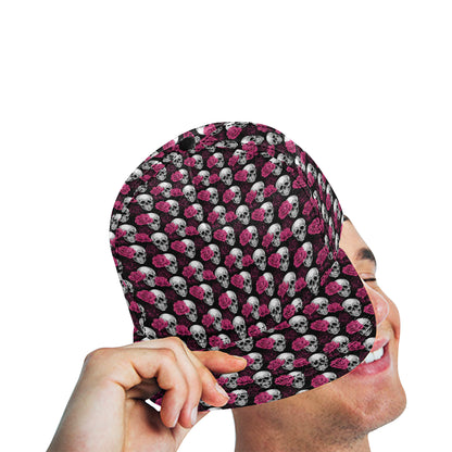 Pink Rose Skull Themed Print Snapback Cap